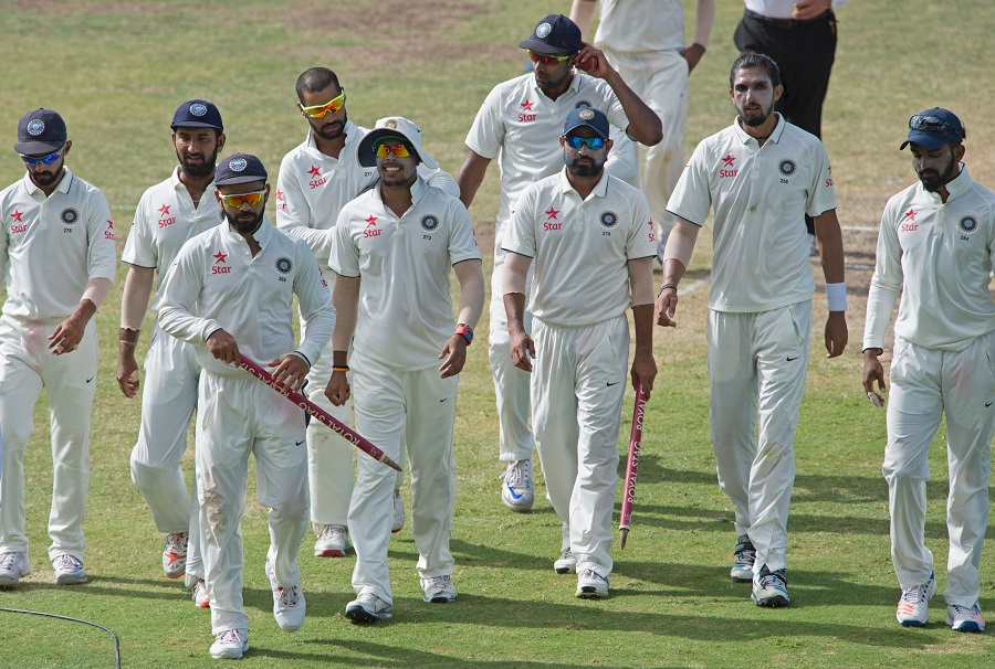 The India cricketer Virat Kohli walks off the field after day four of the cricket test match between West Indies and India July 24, 2016 at Sir Vivian Richards Stadium in St John's, Antigua. / AFP / DON EMMERT (Photo credit should read DON EMMERT/AFP/Getty Images)