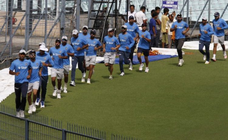 Indian cricketers practice ahead of their second test match against New Zealand at Eden Gardens in Kolkata, India, Thursday, Sept. 29, 2016. The test match schedule to start on Sept. 30.