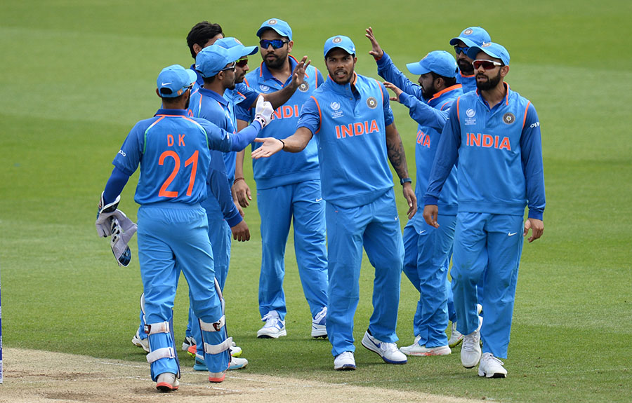 LONDON, UNITED KINGDOM - MAY 30: Members of the India side celebrate during the ICC Champions Trophy Warm-up match between India and Bangladesh at the Kia Oval on May 30, 2017 in London, England. (Photo by Harry Trump - IDI/IDI via Getty Images)