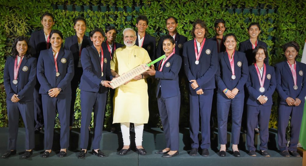 The Prime Minister, Shri Narendra Modi with the Indian Women Cricket Team, in New Delhi on July 27, 2017.
