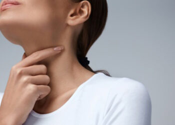 Throat Pain. Closeup Of Sick Woman With Sore Throat Feeling Bad, Suffering From Painful Swallowing. Beautiful Girl Touching Neck With Hand. Illness, Health Care And Medicine Concepts. High Resolution