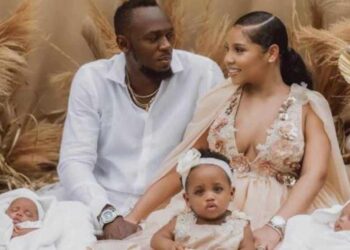 Usain Bolt has revealed he's secretly welcomed twins with his girlfriend Kasi Bennett.
The former sprinter, 34, shared an adorable snap of his growing family to Instagram on Sunday, announcing the new arrivals are called Saint Leo Bolt and Thunder Bolt.  Businesswoman Kasi, 30, also posted a snap with her three children, calling Usain the 'greatest daddy' as she wished him a happy Father's Day.