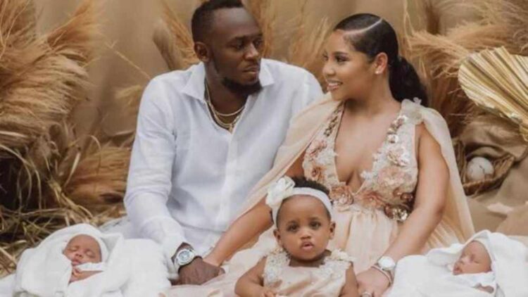 Usain Bolt has revealed he's secretly welcomed twins with his girlfriend Kasi Bennett.
The former sprinter, 34, shared an adorable snap of his growing family to Instagram on Sunday, announcing the new arrivals are called Saint Leo Bolt and Thunder Bolt.  Businesswoman Kasi, 30, also posted a snap with her three children, calling Usain the 'greatest daddy' as she wished him a happy Father's Day.