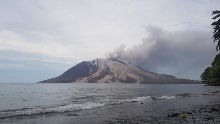 Mount Ruang volcano spews volcanic materials during an eruption as seen from Tagulandang in Sitaro, North Sulawesi province, Indonesia, May 1, 2024. The Center for Volcanology and Geological Hazard Mitigation (PVMBG)/Handout via REUTERS