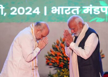 PM at the inauguration and laying the foundation stone of multiple key initiative for Cooperative sector at Bharat Mandapam, in New Delhi on February 24, 2024.