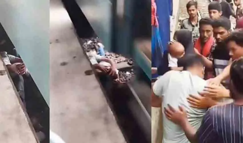 മരണത്തെ തോല്‍പ്പിച്ച അച്ഛന്‍കരുത്ത്; പാളത്തിലേക്ക് വീണ കുഞ്ഞിനെ രക്ഷിക്കാന്‍ ട്രെയിനിനടിയിലേക്ക് ചാടി പിതാവ്